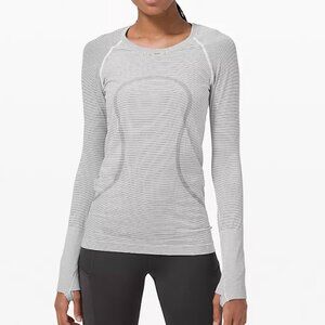 lululemon Swiftly Tech Long-Sleeve Shirt 2.0 Tempo Stripe White/Black sz 10